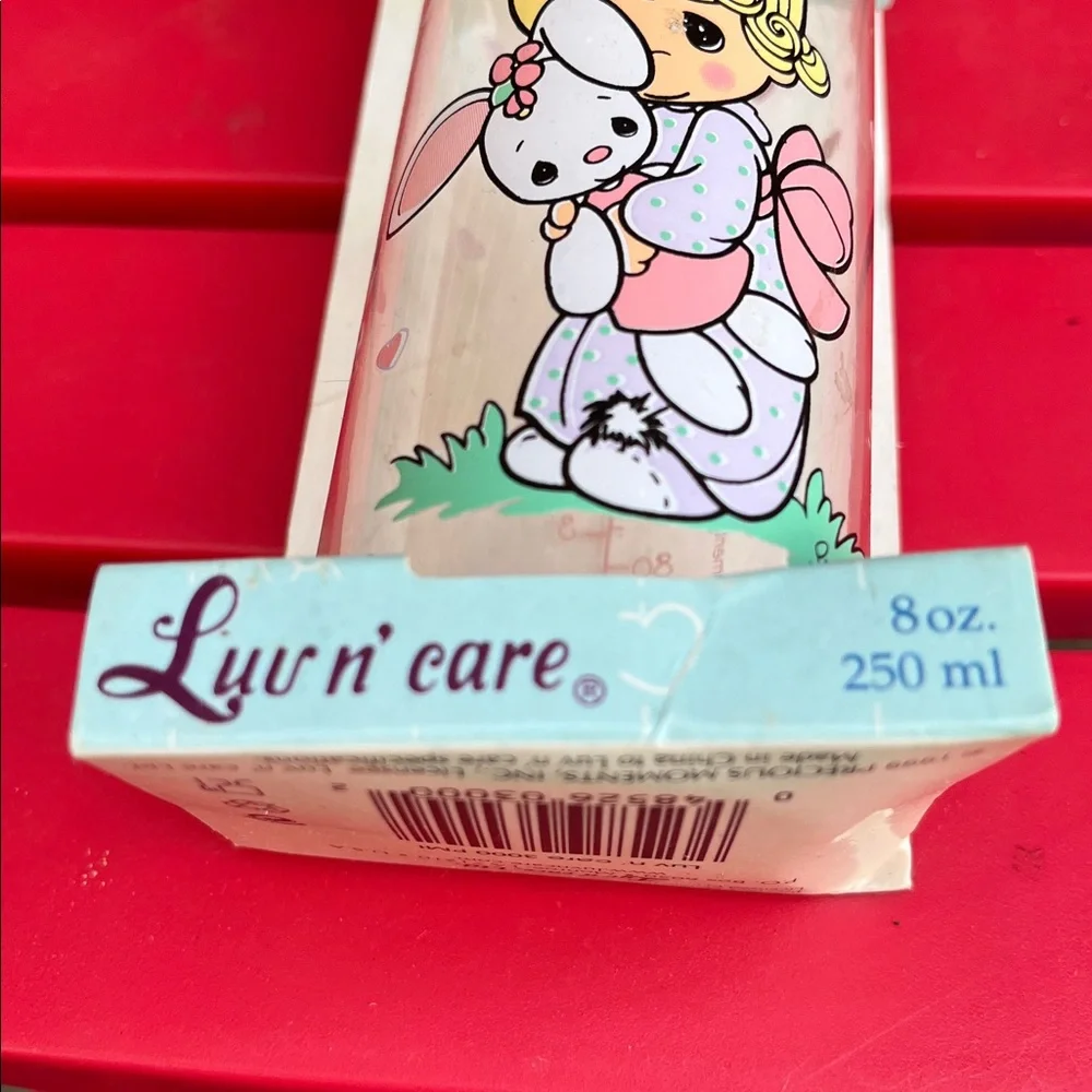 Vintage Precious Moments Pink Baby Bottle with Bunny Illustration - Picture 3 of 6